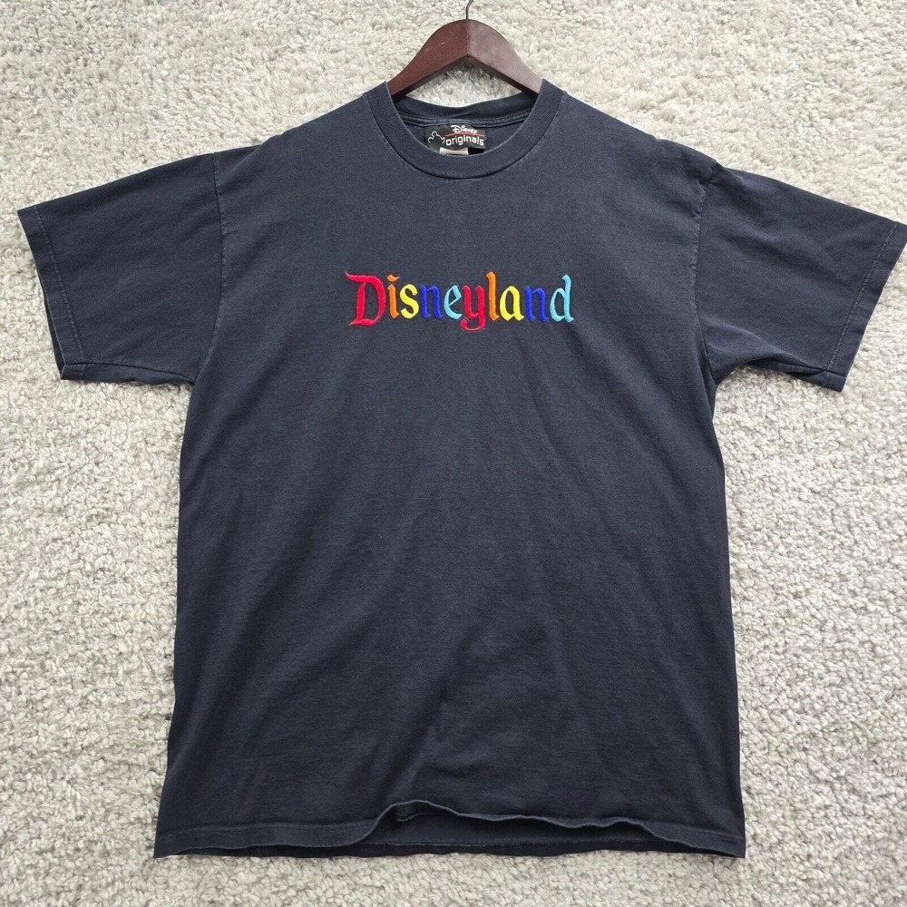 Vintage Disney Men's Black‎ Disneyland Spellout Shirt USA Made L/XL Graphic 90s